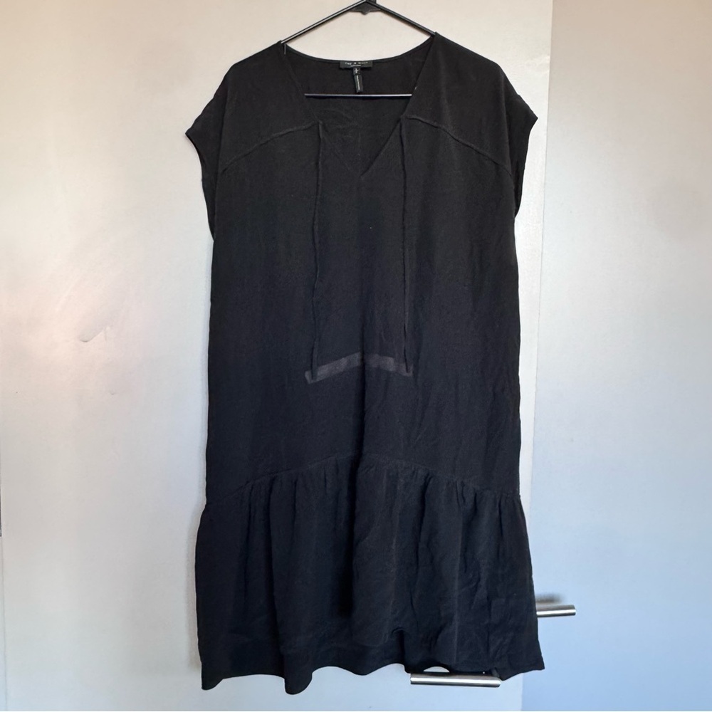 Rag & Bone Sleevess Silk Ruffle Hem Dress in Black Large